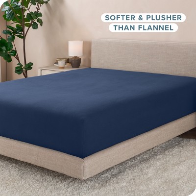 Queen Size Dark Blue Microfiber Fleece Deep Pocket Fitted Sheet