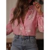 Womens Long Lantern Sleeve Fall Summer Casual Shirt Jacquard Button Down Tops Collar Loose Blouses - 3 of 4