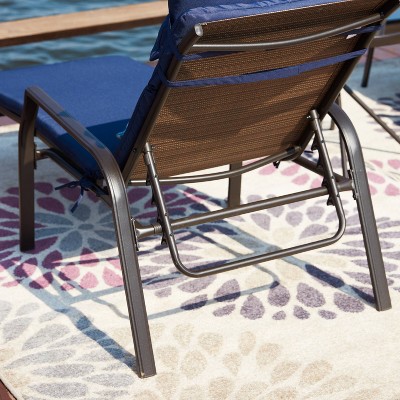 Blue Metal Chaise Lounge Set with Cushions and Table