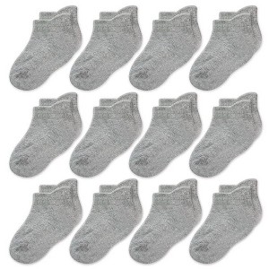 Cozyway 12 Pack Ankle Cotton Toddler Socks, Stretch Toddler Girl and Boy Socks For All Day Comfort, Unisex, Gray, 3T-5T - 1 of 4