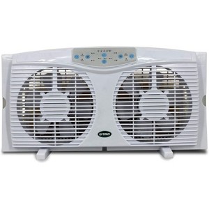 Optimus F-5286 Reversible Twin Window Fan with Thermostat and LED, 8-Inch, White - 1 of 4