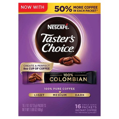 Nescaf&#233; Taster&#39;s Choice Box of Colombian Medium Dark Roast Instant Coffee Packets - 16ct/0.10oz