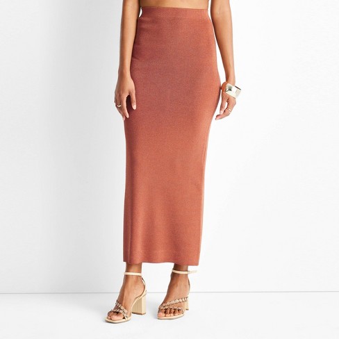 Women's Metallic Ribbed-Knit Midi Skirt - Future Collective™ with Jenny K.  Lopez Rust XL