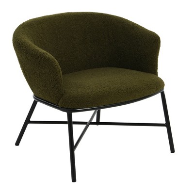 Dark Green Boucle Upholstered Accent Chair with Metal Frame