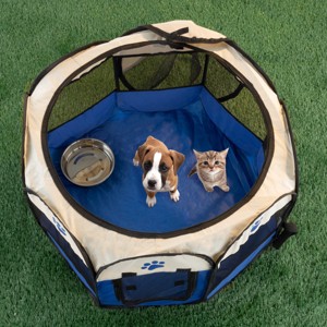 Pop-Up Pet Playpen - 26-Inch Indoor and Outdoor Dog Kennel with Carrying Bag - Portable Pet Enclosure for Dogs and Small Animals by PETMAKER (Blue) - 1 of 4