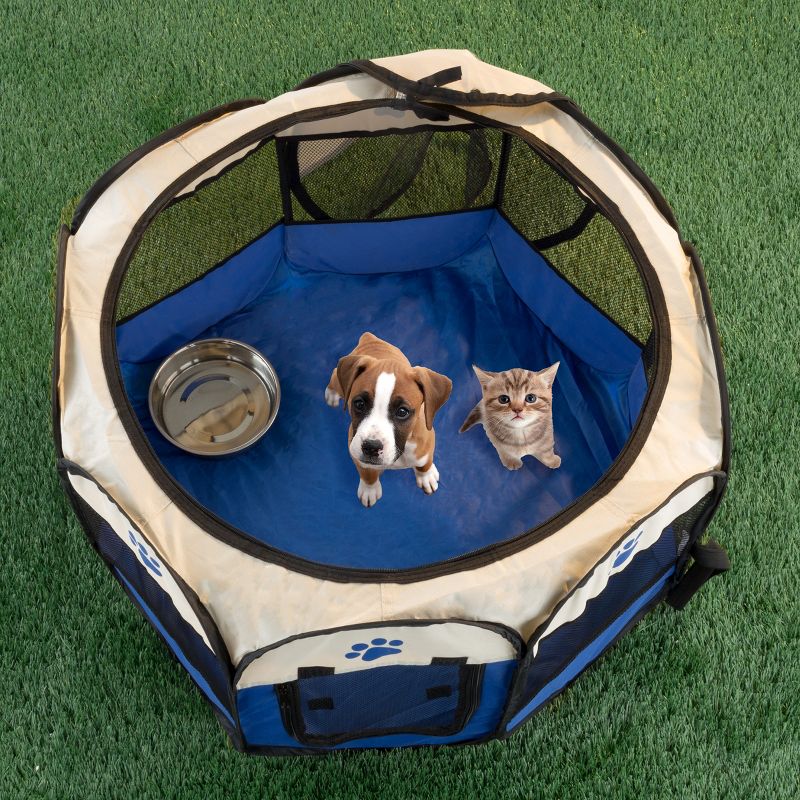 Pop-Up Pet Playpen - 26-Inch Indoor and Outdoor Dog Kennel with Carrying Bag - Portable Pet Enclosure for Dogs and Small Animals by PETMAKER (Blue), 1 of 9
