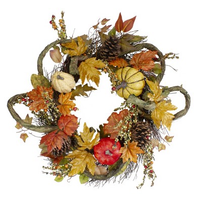 Northlight Sunflower, Pumpkin, Foliage and Pine Cone Fall Harvest Wreath - 24 inch, Unlit