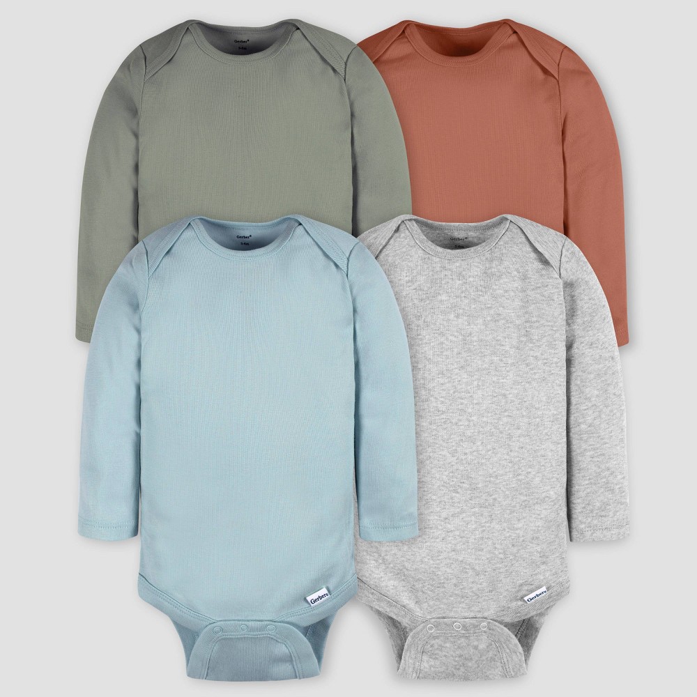 Gerber Baby 4pk Long Sleeve Bodysuit - White/Blue Newborn