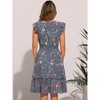 Allegra K Women's Floral Flutter Sleeves V Neck Smocked Ruffle Sundresses - 4 of 4