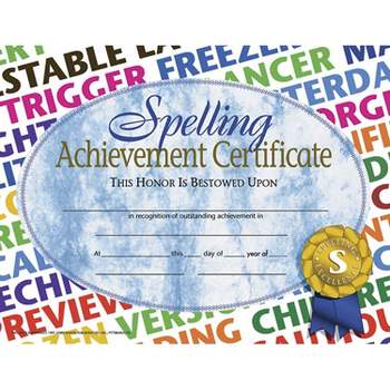 Hayes Spelling Achievement Certificate 8.5" x 11" Pack of 30 (H-VA576)
