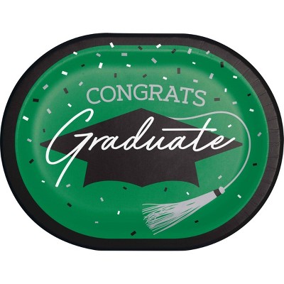 Creative Converting Graduate School Spirit Emerald Green Oval Paper Plates24ct