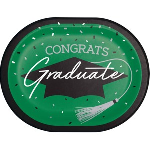 Creative Converting Graduate School Spirit Emerald Green Oval Paper Plates24ct - 1 of 4