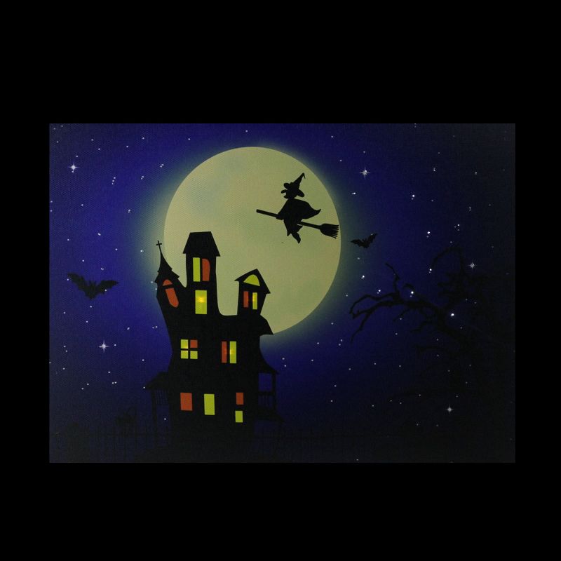 Northlight Fiber Optic and LED Lighted Witch in the Moon Halloween Canvas Wall Art 12" x 15.75", 3 of 5
