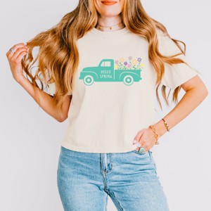 Simply Sage Market Women's Spring Truck Short Sleeve Relaxed Fit Cropped Tee - 1 of 4