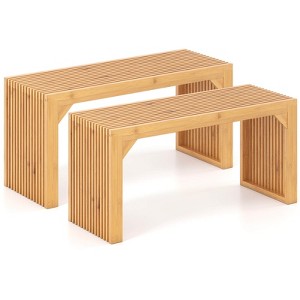 Costway 1/2 PCS Bamboo Dining Bench 36” Long Entryway Bench Indoor Outdoor Solid Wood Bench - 1 of 4