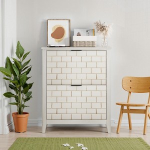 QingMoon Retro Shoe Storage Cabinet, Freestanding Shoe Organizer Rack, Checkered Design with 2 Flip Drawers and Adjustable Shelves for Entryway - 1 of 4