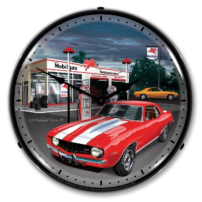 Collectable Sign & Clock | 1969 Camaro Mobilgas LED Wall Clock Retro/Vintage, Lighted