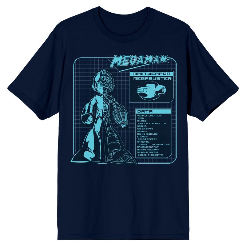 Mega Man Megabuster Digital Grid Men's Navy T-shirt, 1 of 2