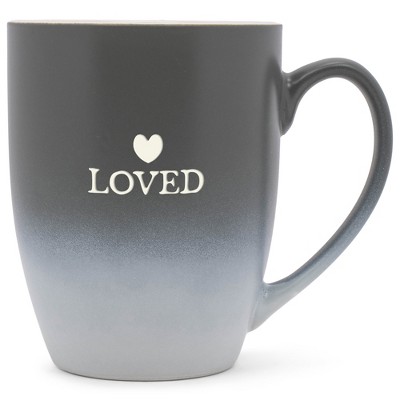 Elanze Designs Loved Two Toned Ombre Matte Gray and White 12 ounce Ceramic Stoneware Coffee Cup Mug