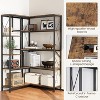 Homhougo Bookshelf Corner Bookcase Large Industrial Standing Bookshelves Metal Frame 5 Tier Tall Display Racks Rustic Book Shelf, Brown - 3 of 4