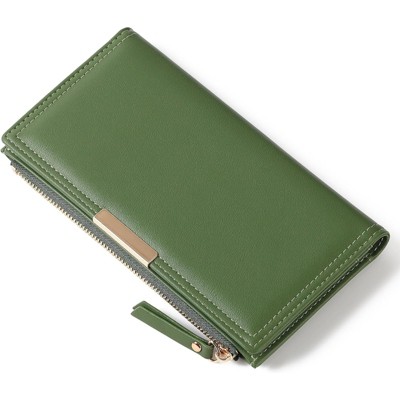 FATMOON Women’s Wallet - RFID Blocking Large Capacity PU Leather Purse  with Zipper Pocket, Card Slots for Everyday Use, Travel & Business,Green