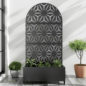 MAYEERTY Planter Box with Trellis Iron Black Arch Star Shape 01 Style 72x35x16in 3-Piece Set - 1 of 4