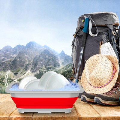 Red and Gray Collapsible Multiuse Wash Bin - 7.27L Capacity