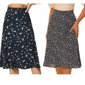 INSPIRE CHIC Women's Print Floral Peasant Elastic Waist A-Line Midi Skirts 2 Packs - 1 of 4
