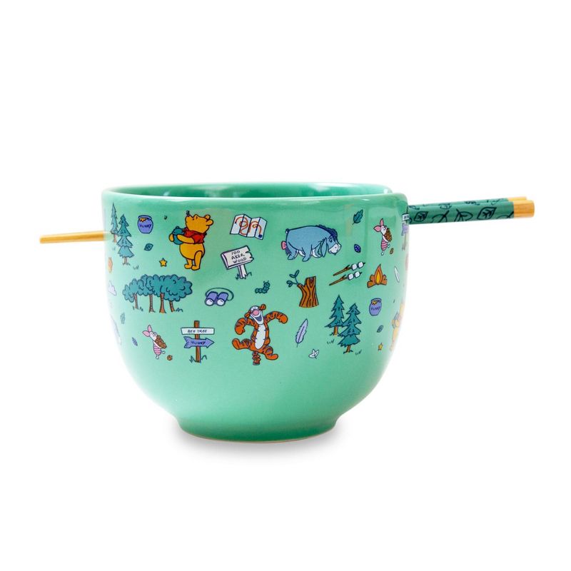 Silver Buffalo Disney Winnie the Pooh Allover Icons 20-Ounce Ramen Bowl and Chopstick Set, 1 of 7