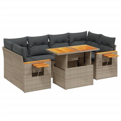 vidaXL Garden Sofa Set Gray PE rattan Large Adjustable Armrests