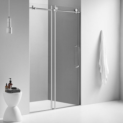 Serene Valley 66 x 74 Inch Square Rail Frameless Sliding Stainless Steel Shower Door with Superclear 3/8 Inch Tempered Glass, Chrome