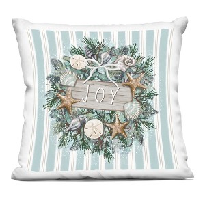 Stupell Industries Nautical Seashell Holiday Wreath Blue Stripes Indoor Decorative Throw Pillow, 18 x 18 - 1 of 3