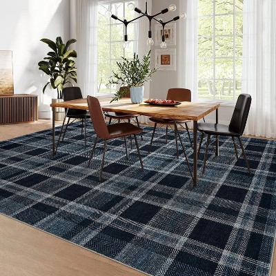 Washable Non-Slip Runner Rug - Plaid Hallway, Kitchen, Entryway Mat - Stain Resistant Farmhouse Carpet