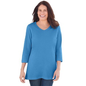 Woman Within Perfect Three-Quarter Sleeve V-Neck Tee - 1 of 4