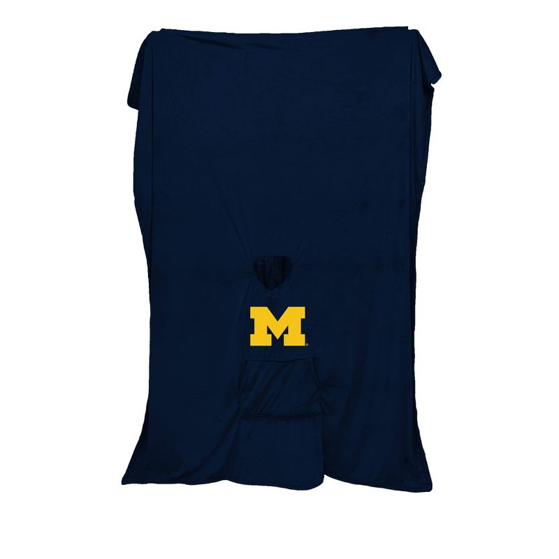 NCAA Michigan Wolverines Team Color Bloncho with Logo Patch and Faux Shearling Inside Throw Blanket, 3 of 4