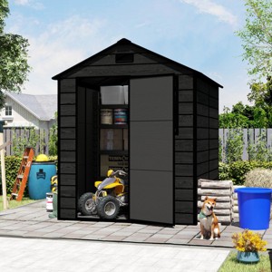 6×6 FT Outdoor Storage Shed with Wood Grain Finish, Weather-Resistant PP Tool Shed Featuring HD Window for Backyard or Garden–The Pop Home - 1 of 4