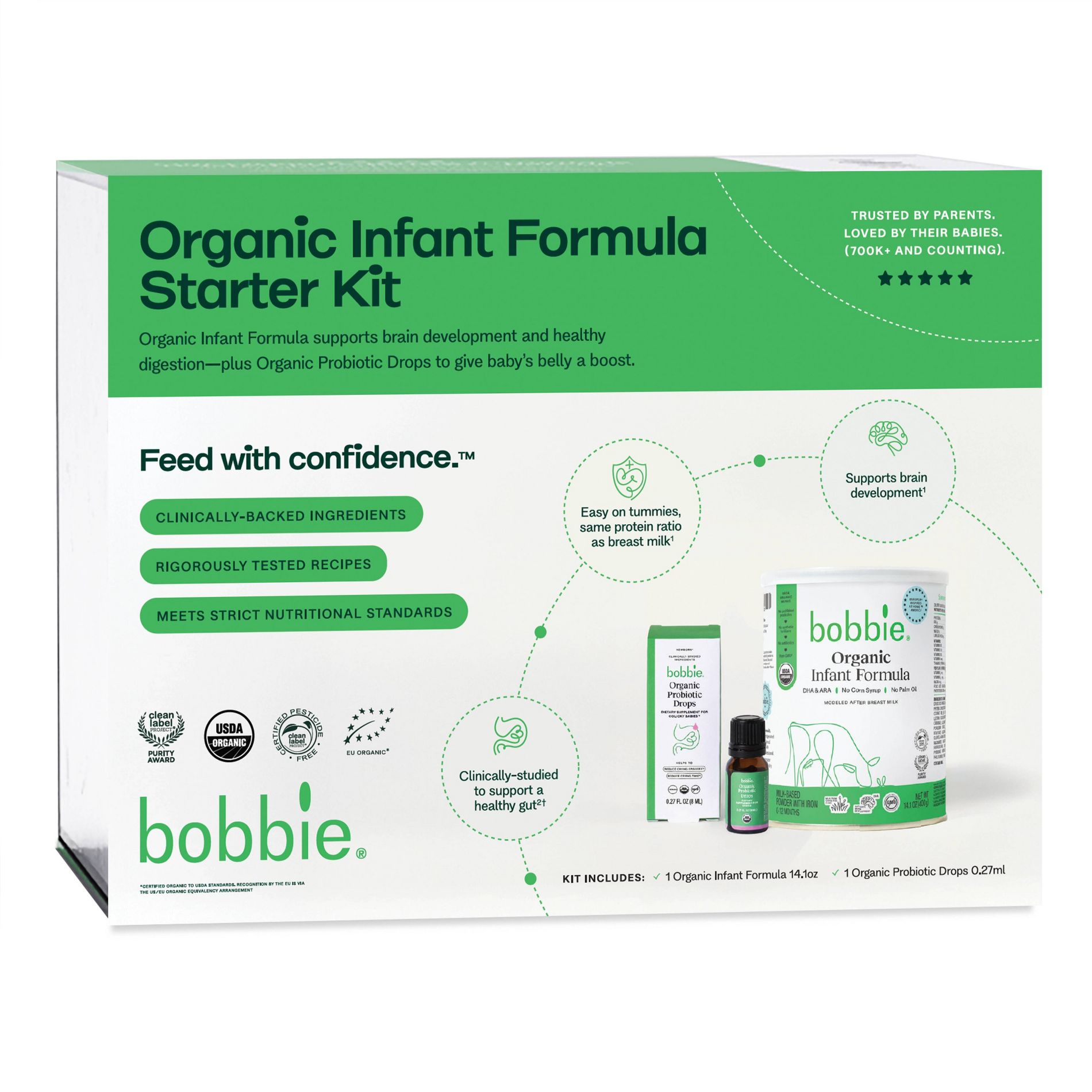 Bobbie Organic Infant Formula Starter Kit Routine + Probiotic - 14.1oz: Milk Base, Easy to Digest, Unflavored