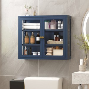 Bekrvio Wall Mounted Display Cabinet with Glass Doors, Adjustable Shelves, Steel Frame Storage Cabinet for Bathroom, Kitchen or Living Room - 1 of 4