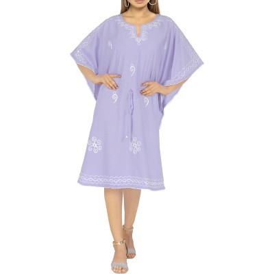 LA LEELA Women's House Daily Routine Evening Wear Mini Vacation Cover-Up Bikini Short Sleeve Caftan for Women Coverup Tunic Dress 2X-3X Purple, Solid