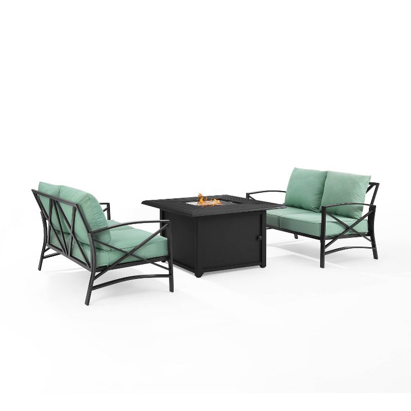 Kaplan 3pc Outdoor Conversation Set with Fire Table &#38; 2 Loveseats - Mist - Crosley, 4 of 17