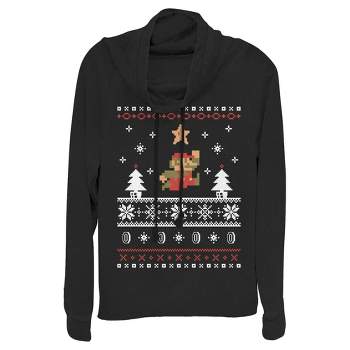 Juniors Womens Nintendo Mario Ugly Christmas Sweater Cowl Neck Sweatshirt