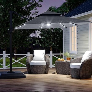 GustoWave 10' x 10' Patio Umbrella with LED Lights and Base for Garden - 1 of 4