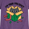 Girls' - Instant Message - Cat Christmas Present Fitted Short Sleeve Graphic T-Shirt - 2 of 4