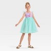 Girls' Disney Princess Ariel Puff Cap Sleeve Dress - Mint Green/Purple - 4 of 4