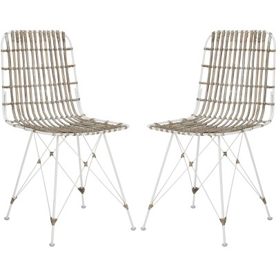 Minerva White Rattan Cane Dining Chair Set with Hairpin Legs