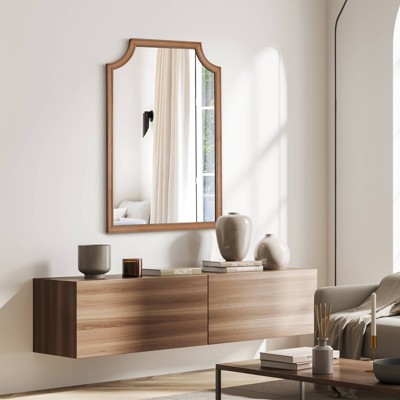 Natural Wood Farmhouse Arch Wall Mirror 24" x 36"