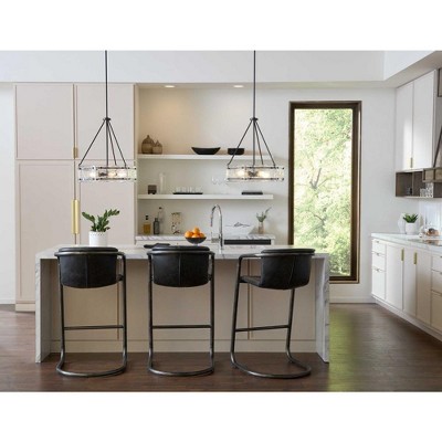 Rivera Matte Black 4-Light Chandelier with Textured Glass