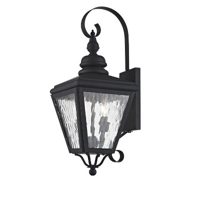 Elegant Black Brass Lantern with Clear Water Glass - 2 Light Outdoor