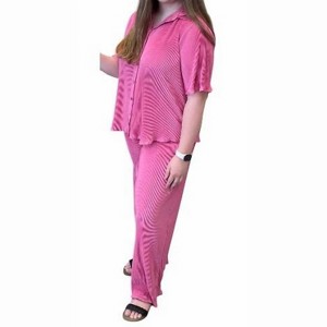 Women's Wo's Plisse Button Down Top With Pants - SHE + SKY - 1 of 2