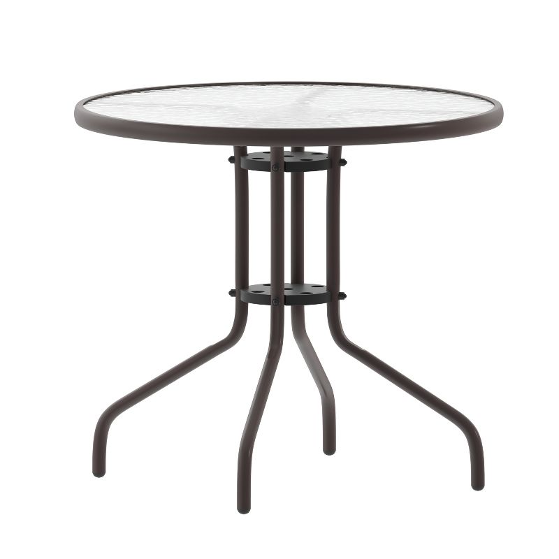 Emma and Oliver 31.5" Round Tempered Glass Metal Table with Smooth Ripple Design Top, 1 of 12